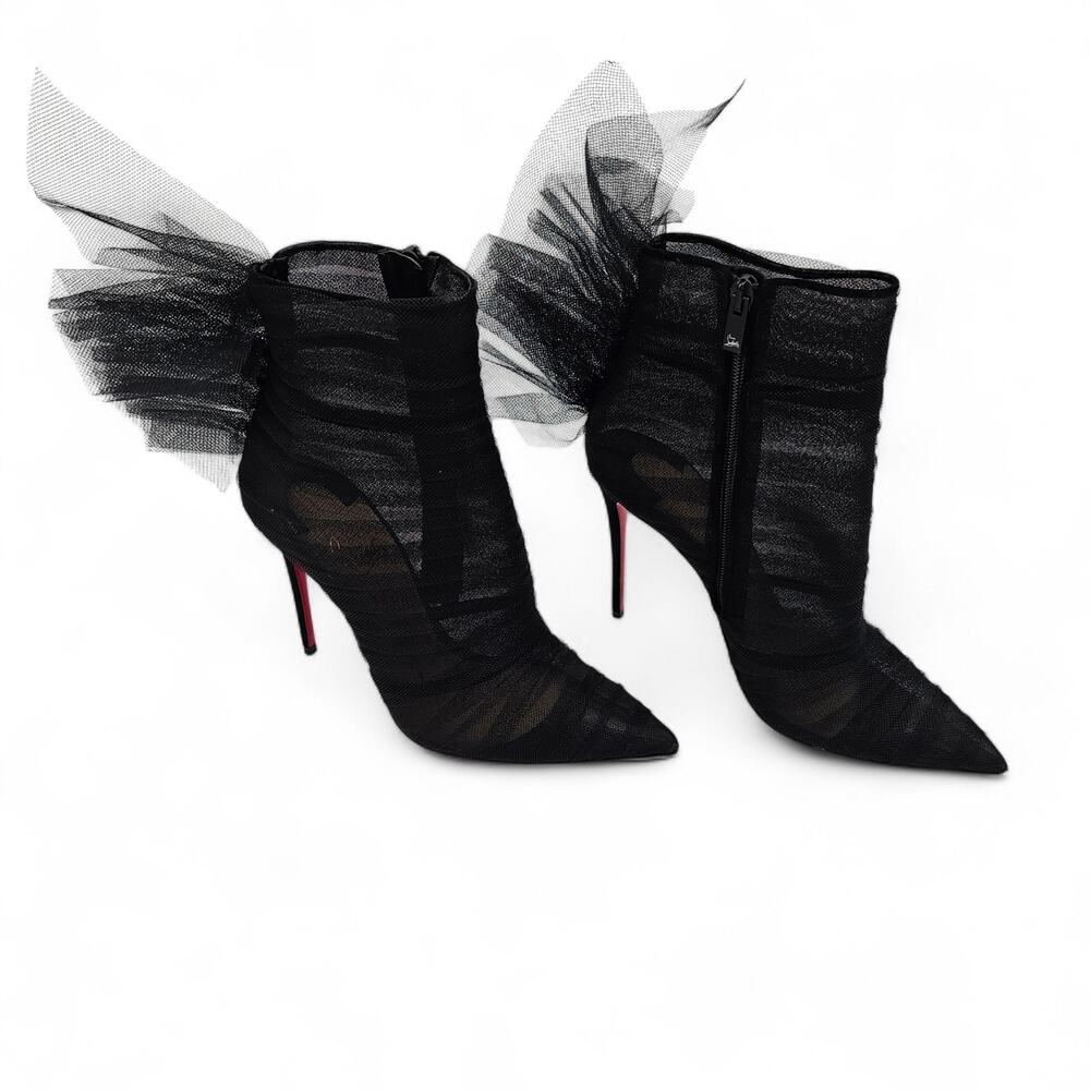Christian Louboutin Libellibooty 100 Black Mesh Tulle Heel Ankle Boot 39 US 9